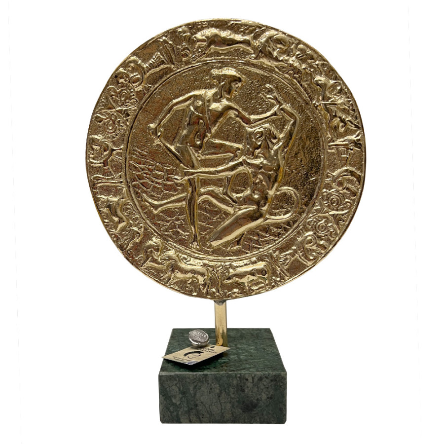Decorative Plate "Theseus and The Minotaur", With Marble Base